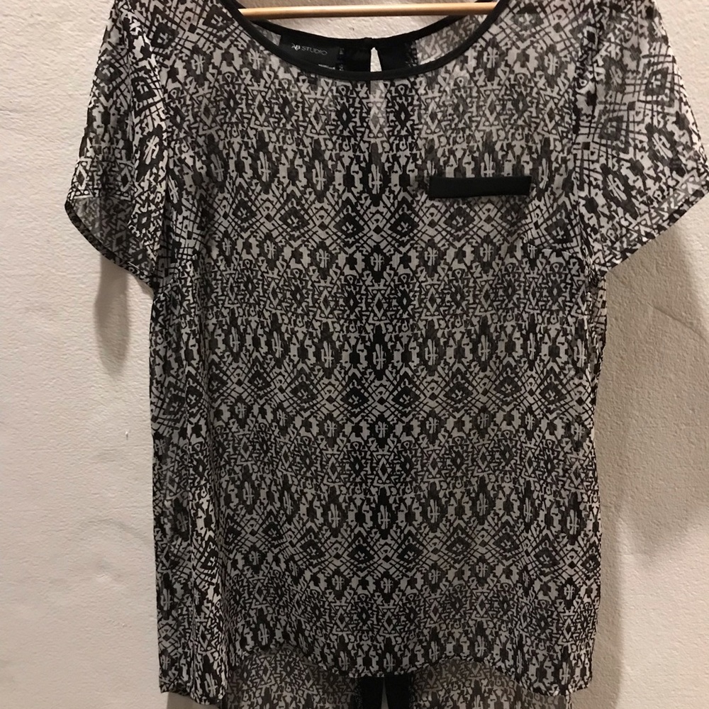 AB Studio black and cream dressy flowy top